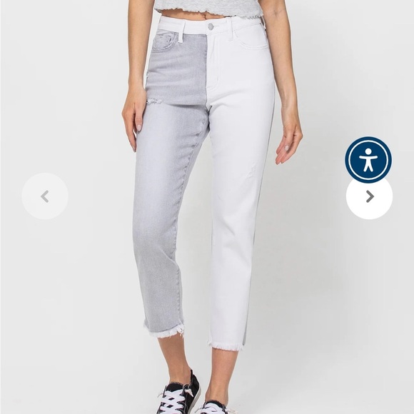 Flying Monkey White + Gray Invincible - Super High Rise Stretch Boyfriend Jeans - Picture 6 of 6